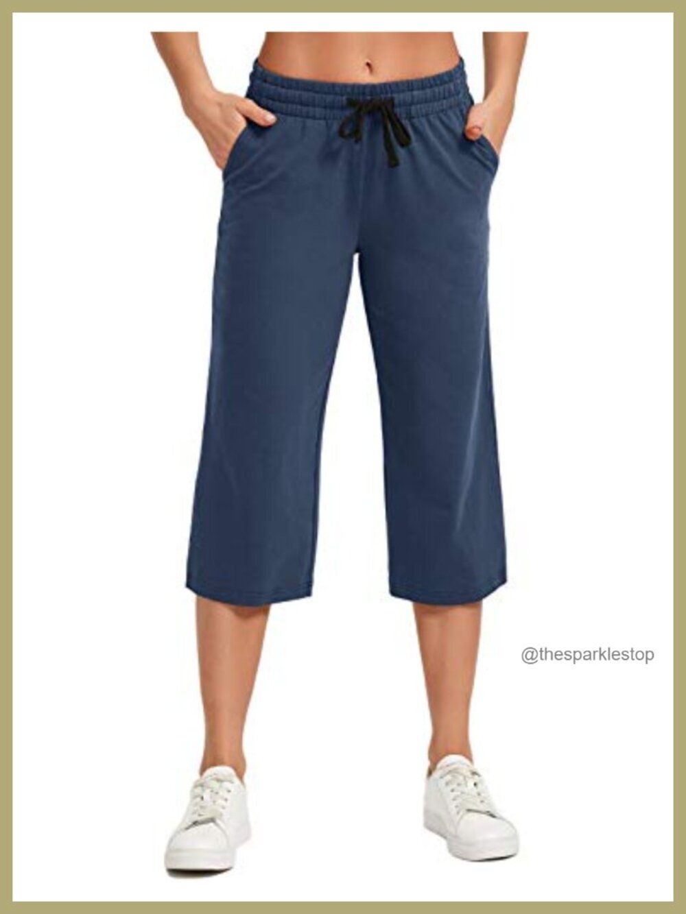 Cotton Spandex Capri Sweatpants Wide Leg Drawstring Pockets Yoga Lounge